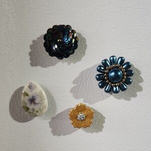 Handmade/Repurposed Set of Four Floral Magnets